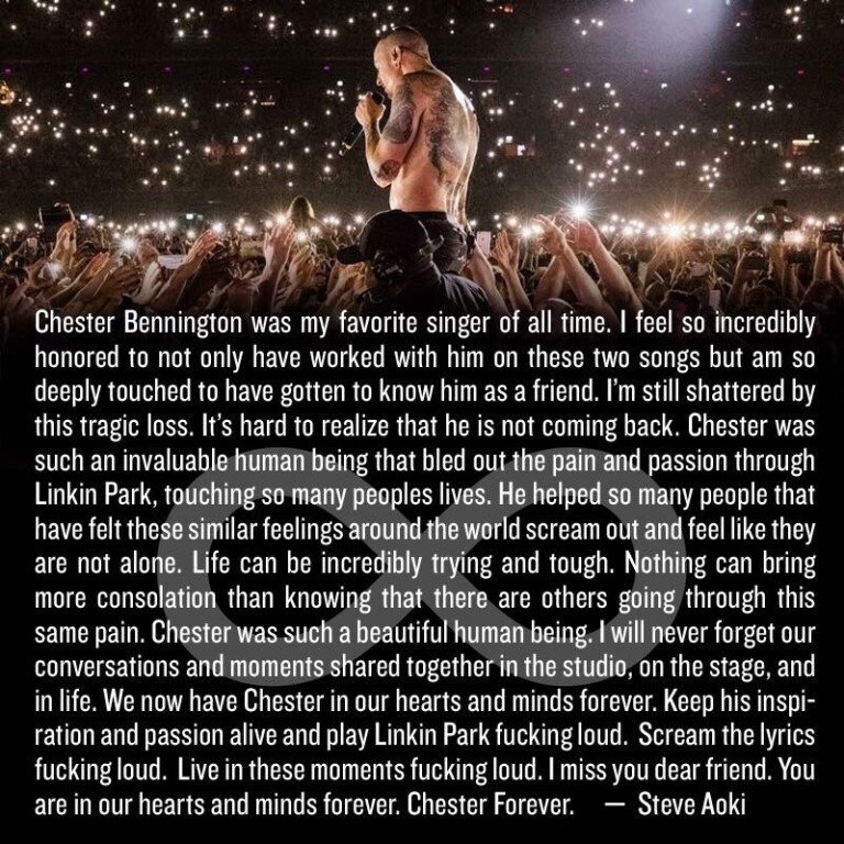 Steve Aoki hace tributo a Chester Bennington